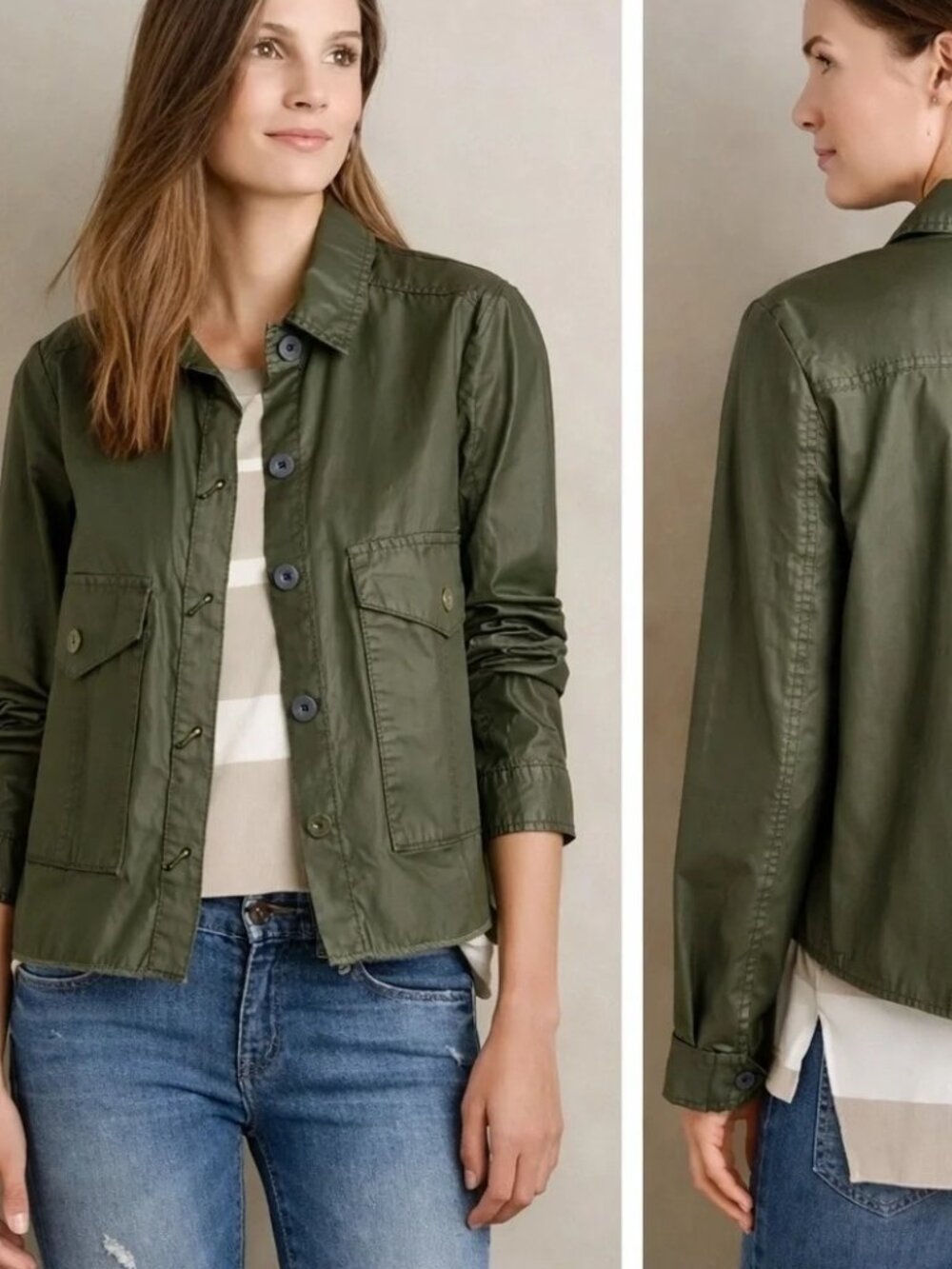 Hei Hei Anthropologie Olive Green Coated Waxed Jacket Utility Military XS
